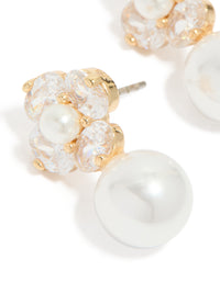Gold Plated Cubic Zirconia Flower & Pearl Drop Earrings - link has visual effect only