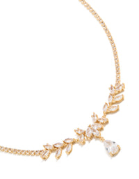 Gold Plated Cubic Zirconia Flower Vine Drop Necklace - link has visual effect only