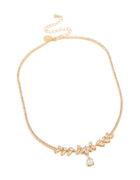 Gold Plated Cubic Zirconia Flower Vine Drop Necklace - link has visual effect only