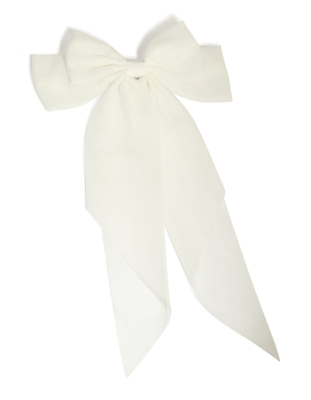 Introducing a white fabric large bow clip with solid print in ivory front view