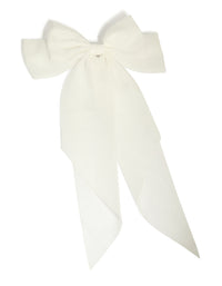 Introducing a white fabric large bow clip with solid print in ivory front view - link has visual effect only