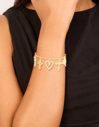 Gold Plated Diamante Large Cross & Heart Charms Bracelet - link has visual effect only