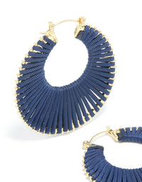 Gold Dark Blue Thread Hoop Earrings - link has visual effect only