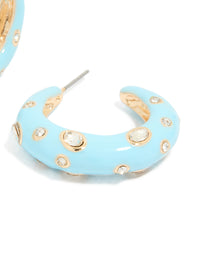 Light Blue Enamel & Diamante Dotted Open Hoop Earrings - link has visual effect only