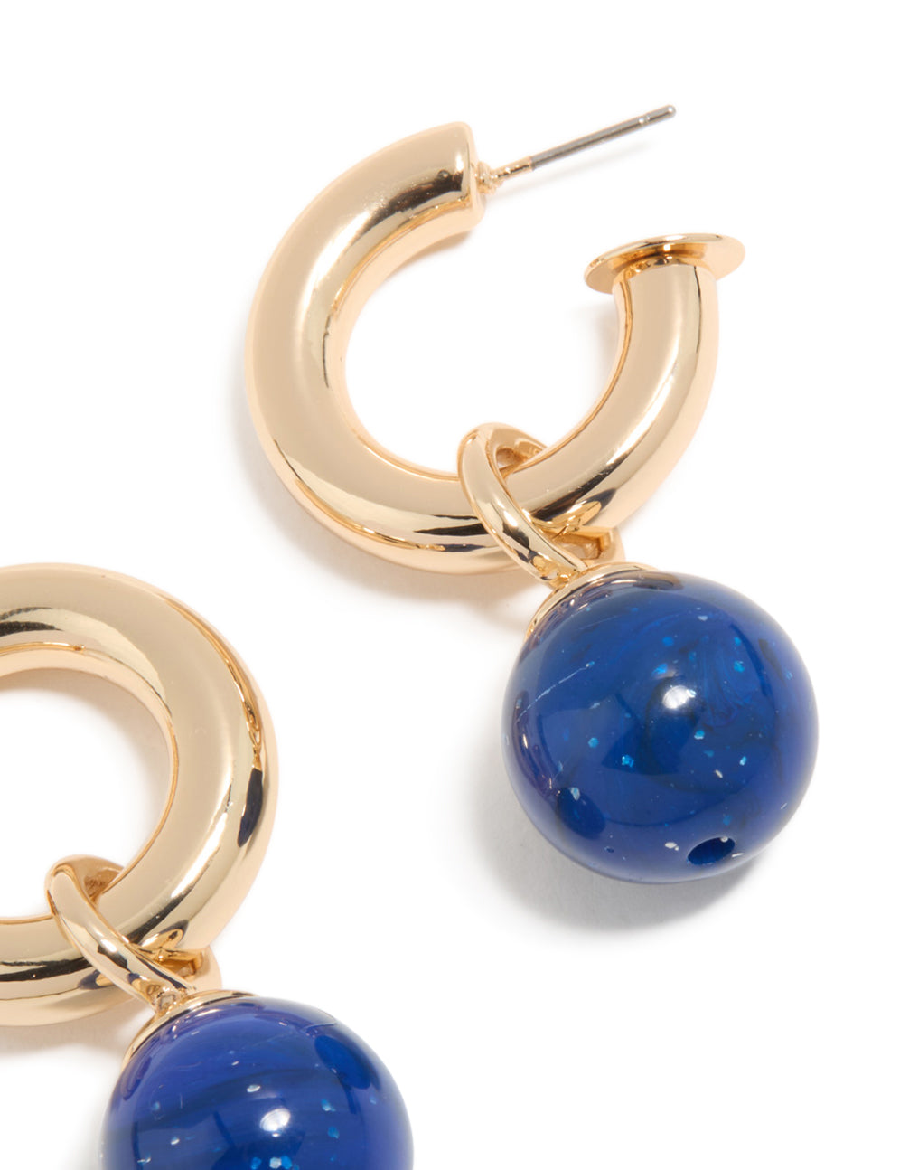 Gold & Blue Small Beaded Open Hoop Earrings