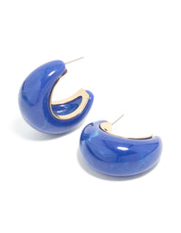 Gold & Dark Blue Acrylic Large Open Hoop Earrings - link has visual effect only