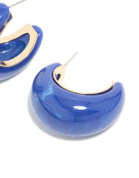 Gold & Dark Blue Acrylic Large Open Hoop Earrings - link has visual effect only