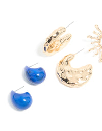 Gold Sun & Blue Acrylic Open Hoop Earrings 3-Pack - link has visual effect only
