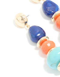Gold Blue & Orange Acrylic Beaded Drop Stud Earrings - link has visual effect only