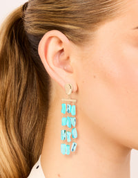 Gold Aqua Marbled Beaded Layered Drop Earrings - link has visual effect only