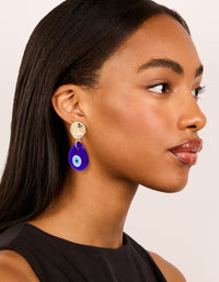 Gold Blue Acrylic Evil Eye Drop Earrings - link has visual effect only