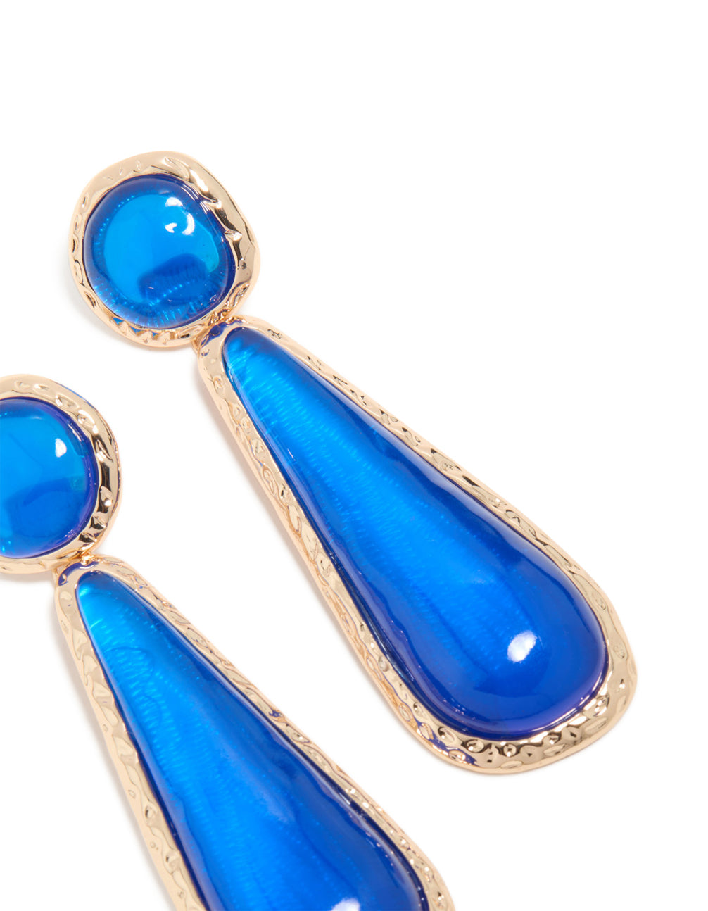 Gold Dark Blue Resin Drop Stud Earrings