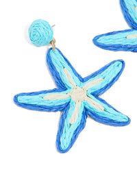 Light & Dark Blue Raffia Starfish Drop Earrings - link has visual effect only
