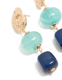 Gold Shell & Blue Beaded Drop Earrings - link has visual effect only