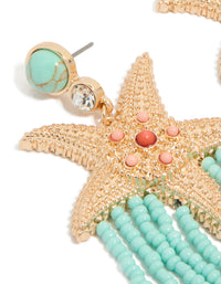 Gold Starfish & Turquoise Beaded Drop Earrings - link has visual effect only