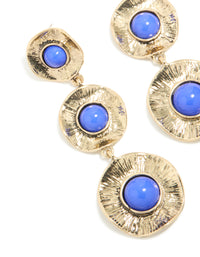 Antique Gold Textured Triple Blue Stone Layered Drop Earrings - link has visual effect only
