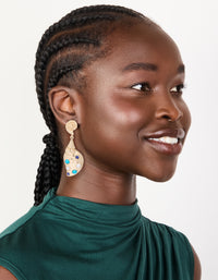 Gold Shell & Blue White Dotted Drop Earrings - link has visual effect only