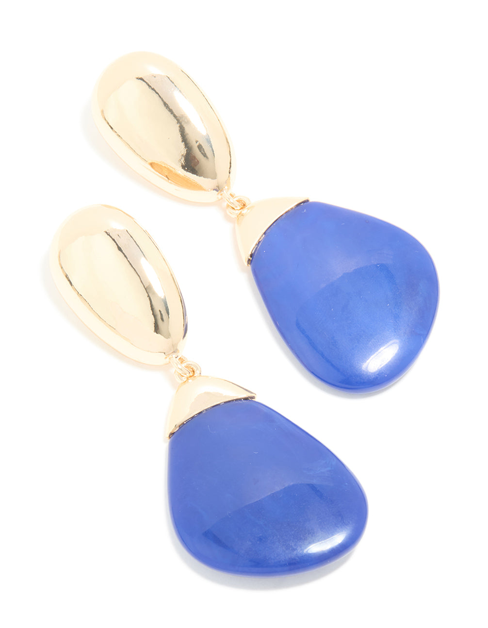 Gold & Dark Blue Pebble Drop Earrings