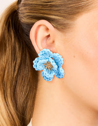 Gold Light Blue Flower Medallion Earrings - link has visual effect only