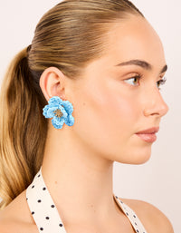 Gold Light Blue Flower Medallion Earrings - link has visual effect only