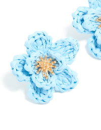 Gold Light Blue Flower Medallion Earrings - link has visual effect only