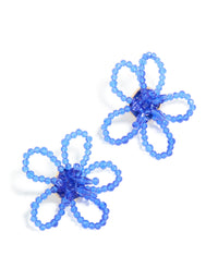 Dark Blue Beaded Flower Outline Stud Earrings - link has visual effect only