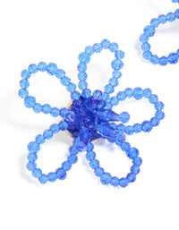 Dark Blue Beaded Flower Outline Stud Earrings - link has visual effect only