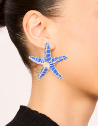 Gold Dark Blue Enamel Large Starfish Earrings - link has visual effect only
