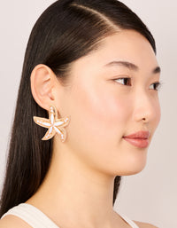 Gold White Acrylic Starfish Medallion Earrings - link has visual effect only