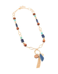 Gold Brown & Dark Blue Beaded Fringe Long Necklace - link has visual effect only