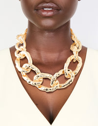 Gold Textured Chunky Chain Link Necklace - link has visual effect only