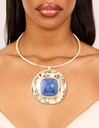 Gold Dark Blue Speckled Resin Large Pendant Choker Torque Necklace - link has visual effect only