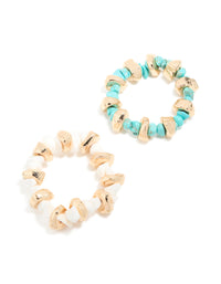 Gold White & Blue Beaded Stretch Bracelets 2-Pack - link has visual effect only
