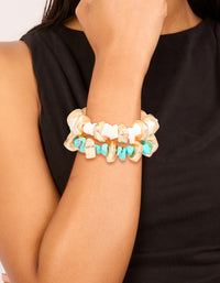Gold White & Blue Beaded Stretch Bracelets 2-Pack - link has visual effect only