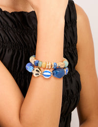 Blue & Green Beaded Pattern Stretch Bracelets 2-Pack - link has visual effect only