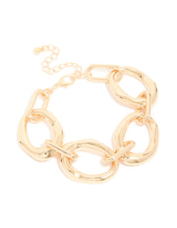 Gold Thick Link Adjustable Bracelet - link has visual effect only