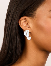 Silver Smooth Layered Half Hoop Earrings - link has visual effect only