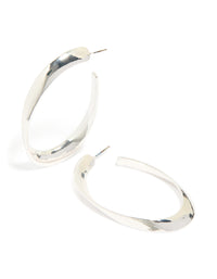 Silver Curved Long Hoop Earrings - link has visual effect only