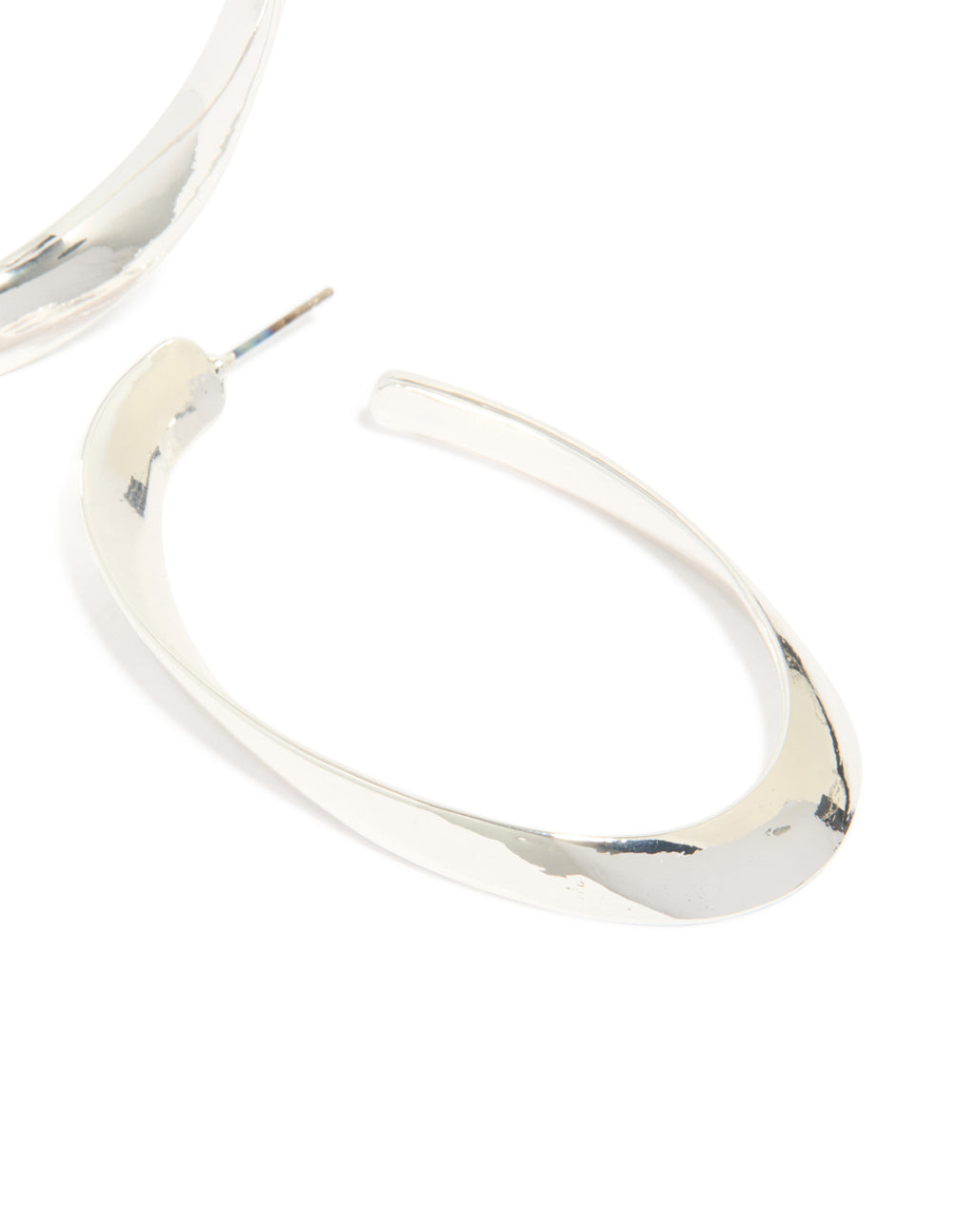 Silver Curved Long Hoop Earrings