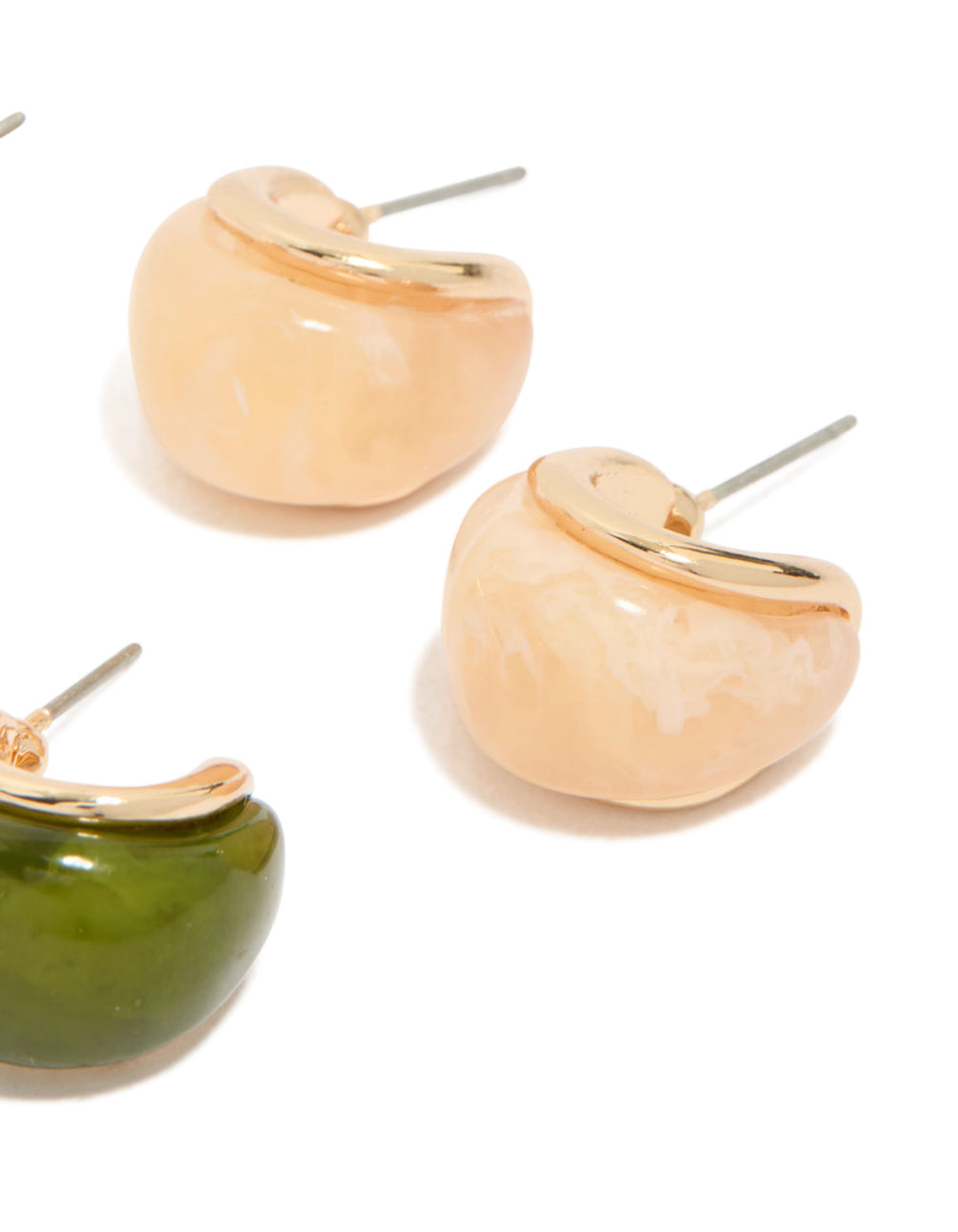 Gold Brown & Green Enamel Bubble Hoop Earrings 3-Pack