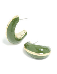 Gold Green Enamel Chunky Open Hoop Earrings - link has visual effect only