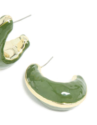 Gold Green Enamel Chunky Open Hoop Earrings - link has visual effect only