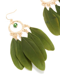 Gold Dreamcatcher & Dark Green Feather Earrings - link has visual effect only