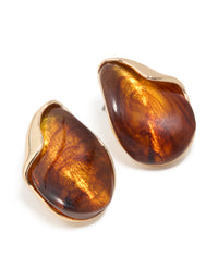 Gold Tortoiseshell Curved Statement Stud Earrings - link has visual effect only