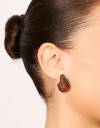 Gold Tortoiseshell Curved Statement Stud Earrings - link has visual effect only