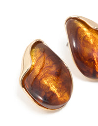 Gold Tortoiseshell Curved Statement Stud Earrings - link has visual effect only