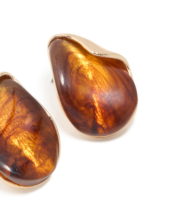 Gold Tortoiseshell Curved Statement Stud Earrings