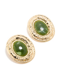 Gold Dark Green Enamel Statement Round Earrings - link has visual effect only