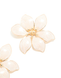 Gold Cream Enamel Swirl Statement Flower Stud Earrings - link has visual effect only