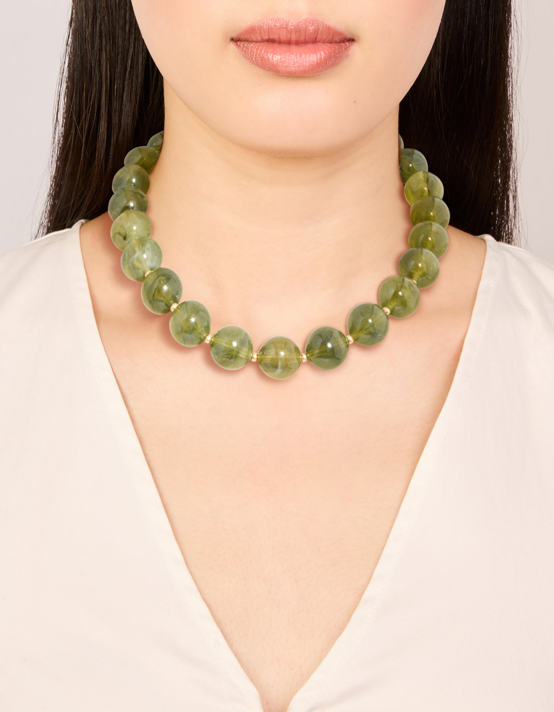 Gold Green Marble Beaded Necklace